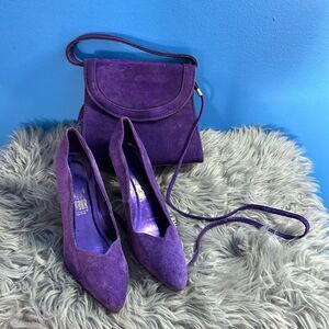 Rush Hour Vintage Purple Suede Pumps and Matching Purse Set Classic Retro